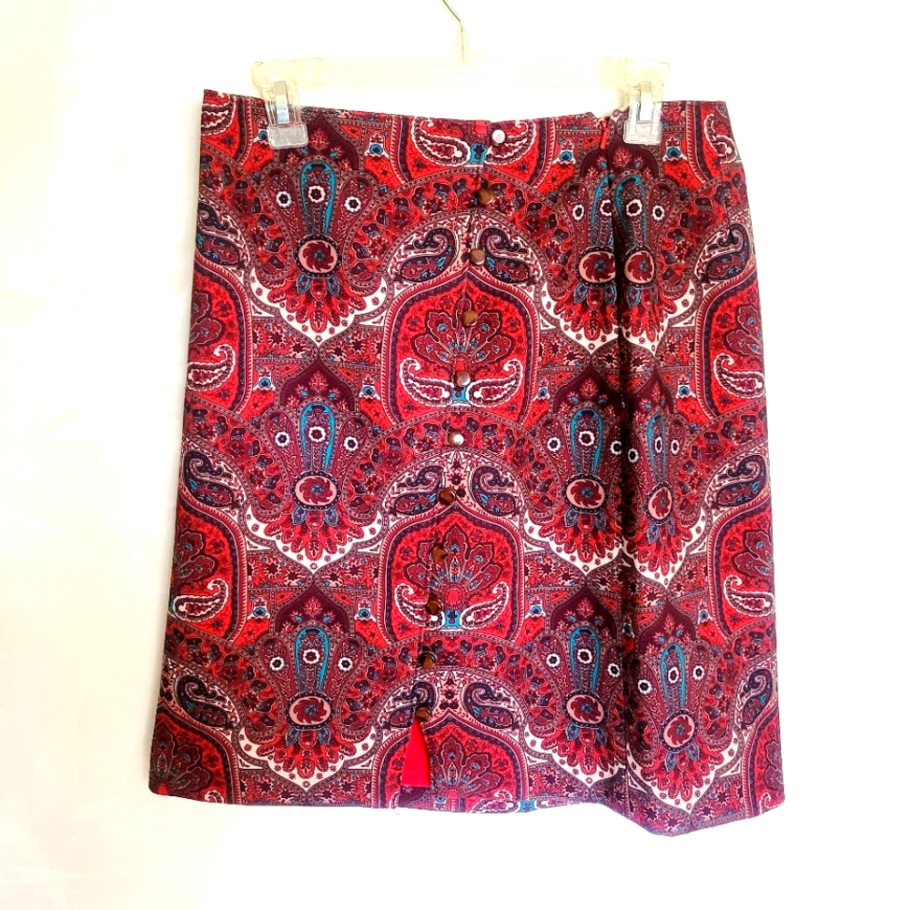 Talbots red paisley pencil skirt Size 10P